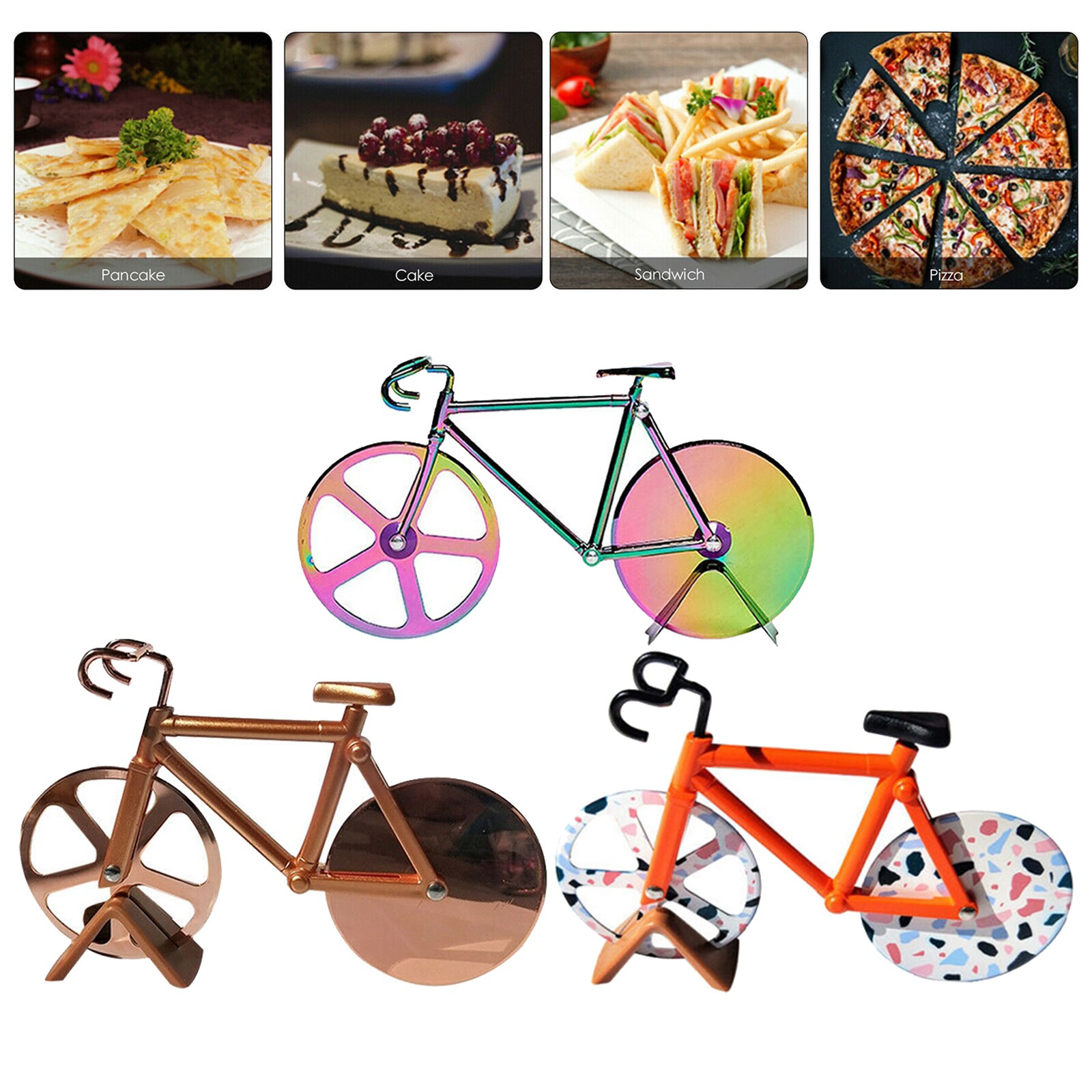 Bicycle Pizza Cutter Bike Roller Pizza Slicer Kitchen Pizza Cutter Orange