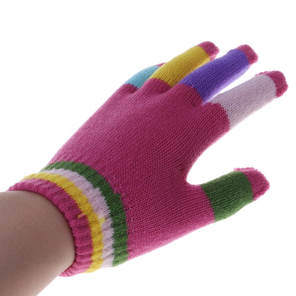 1 Pair Kids Gloves Full Finger Warm Winter Children Colorful Stripe Knitted Boys Girls Solid Glove Multi Color Elastic