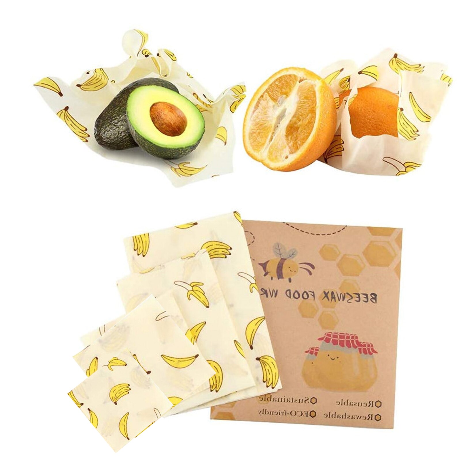 Anjielosmart Reusable Food Wraps Roll custom food wrapping Wrap Eco Friendly Sustainable beeswax wrap for Food Storage: 5pcs banana
