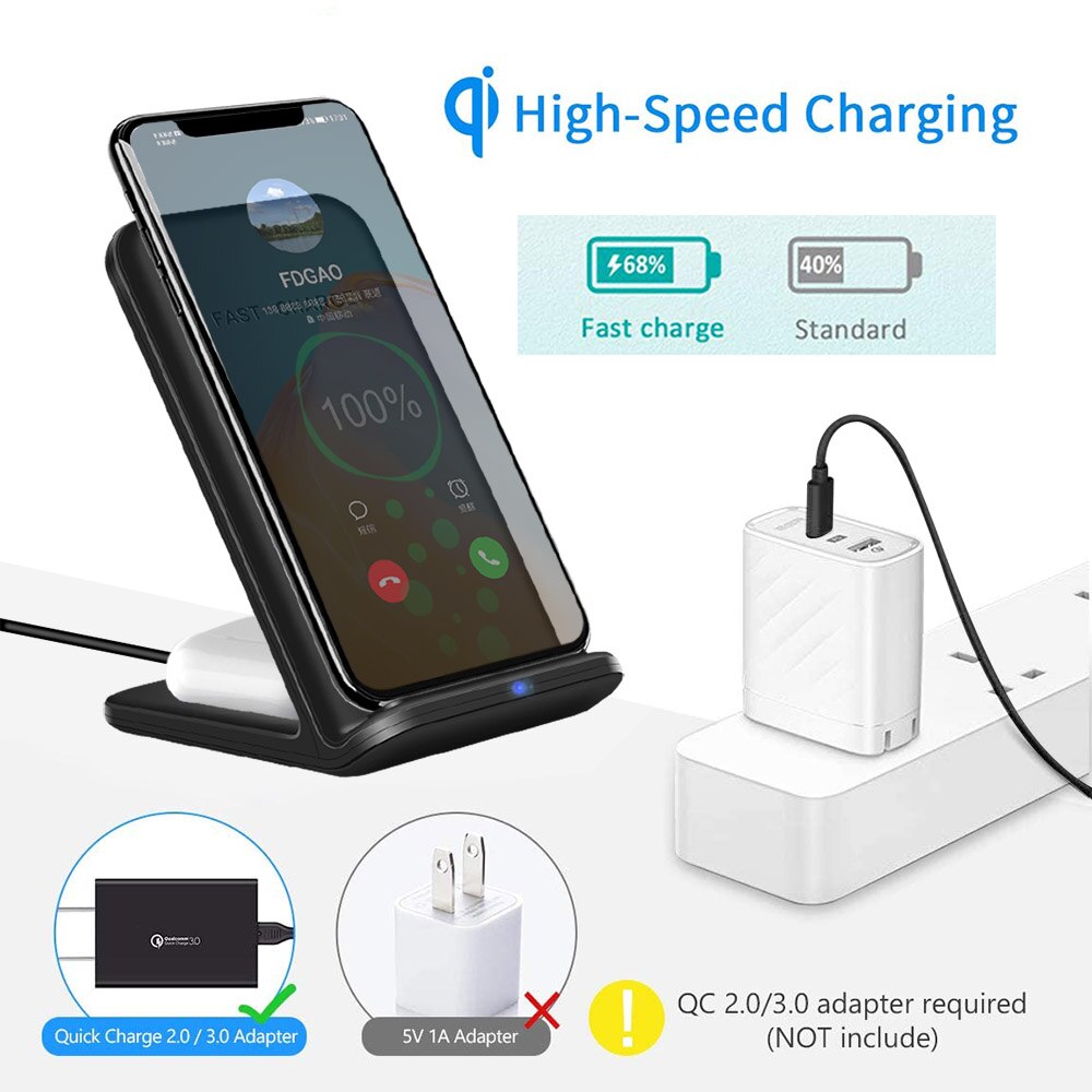 15W 2 en 1 chargeur rapide sans fil Station d'accueil pour iPhone 11 XS XR X 8 Airpods Pro Qi support de chargeur à induction pour Samsung S20 S10