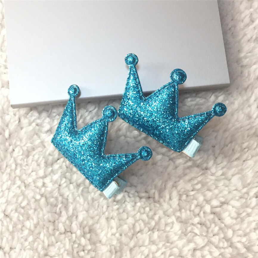 2 pcs bebê clipes de cabelo conjunto presente meninas festa lantejoulas brilhando princesa clipes de cabelo pequena coroa delicada couro estilo de cabelo fivela