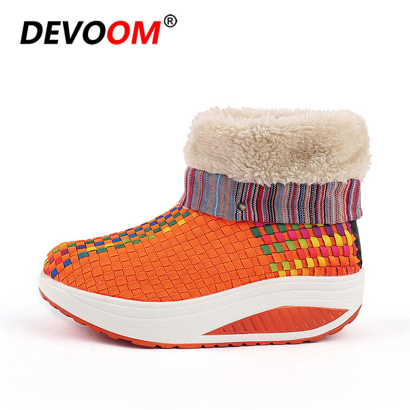 Winter High Top Swing Toning Shoes Women Warm Plush Fitness Shoes Ladies Wave Sport Slimming Shoes Wedge Sneakers Women Size 40: Orange / 6