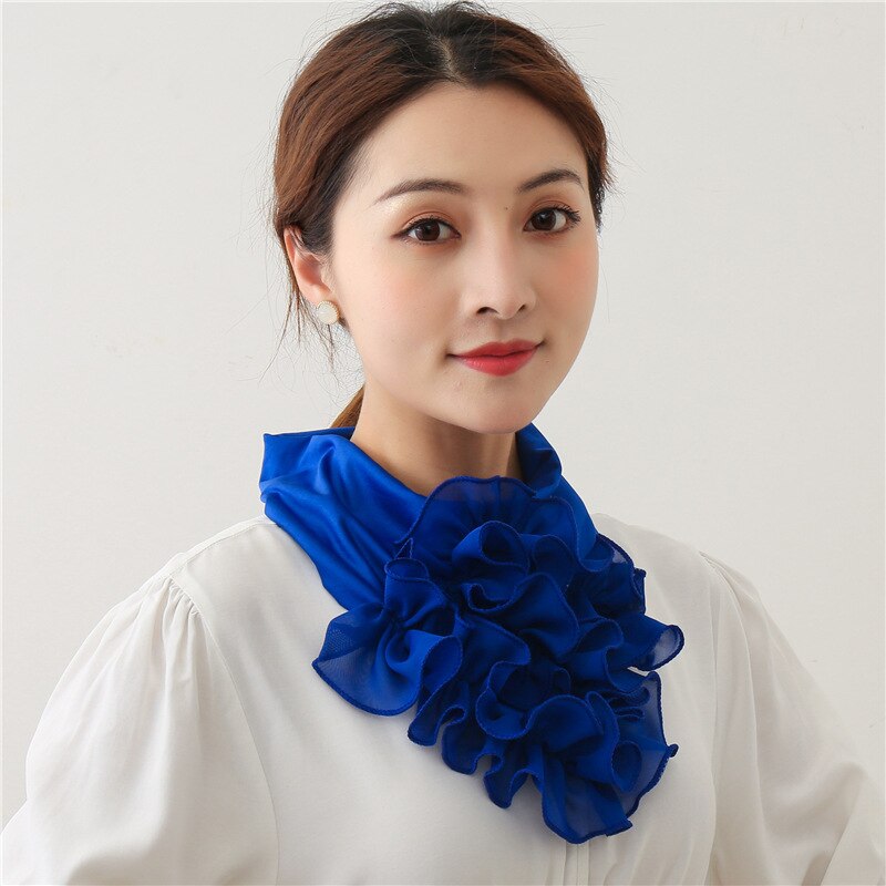 women Floral Neck Ring Scarf Chiffon Collar Tie Muslim Hijab Hat Indian Turban Lady Office Neckerchief Skinny Hair Scarves soild: LJ23-17