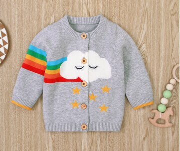 0-18M Baby Rainbow Cloud Star Knitted Sweater Winter Autumn Newborn O-Neck Long-Sleeve Button Cardigan Girl Boy Cartoon Outwear