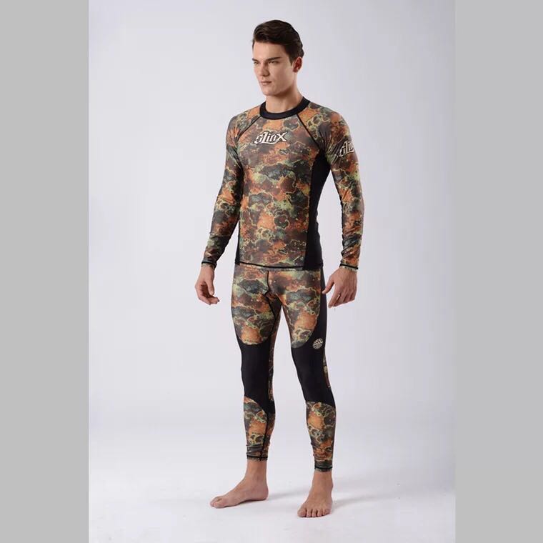 Mens diving Skin wetsuit Rash Guard Swim Shirt Spearfishing Diving Camo Rashguard Surf Shirts Beach UV Protection snorkeling