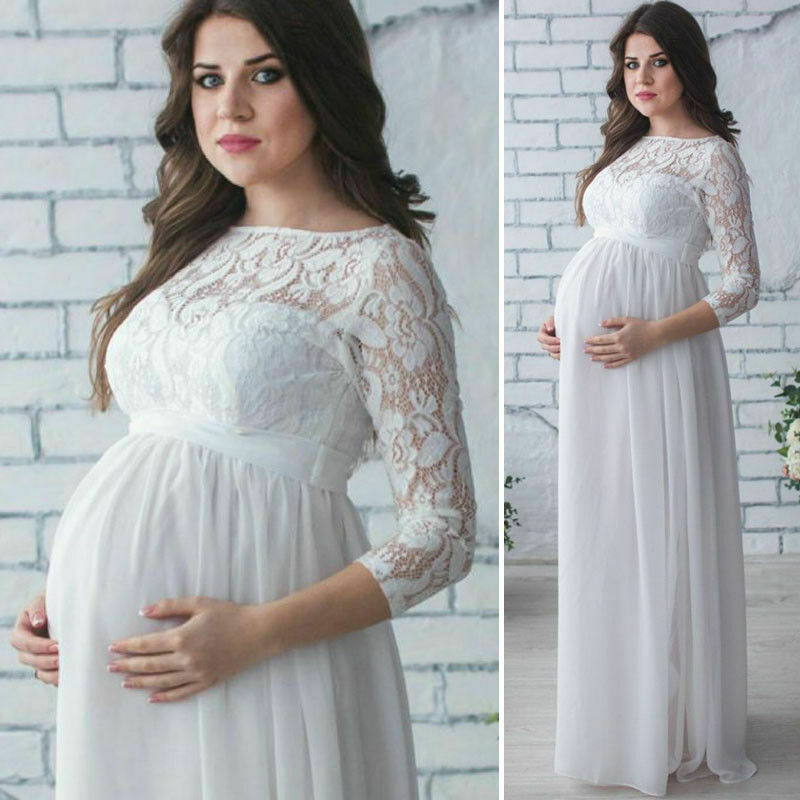 Kvinder gravide barsel kjole rekvisitter kostume blonder lang maxi kjole fotografering