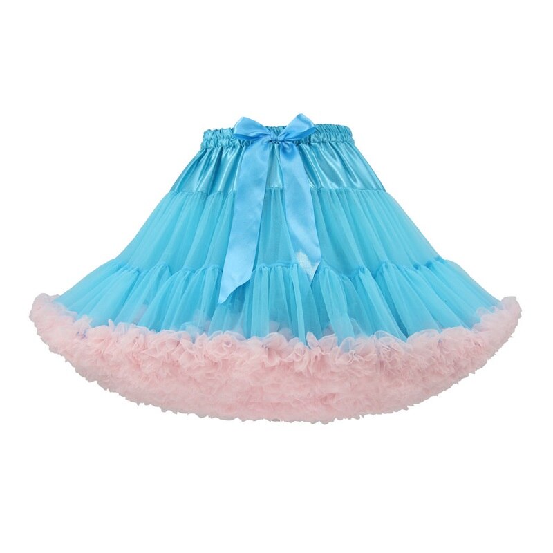 Korte Puffy Cosplay Rode Lolita Petticoat Crinoline Halloween Roze Tule Jurk Onderrok Rockabilly Volwassen Tutu Rok Jupon Femme: Light Blue plus Pink