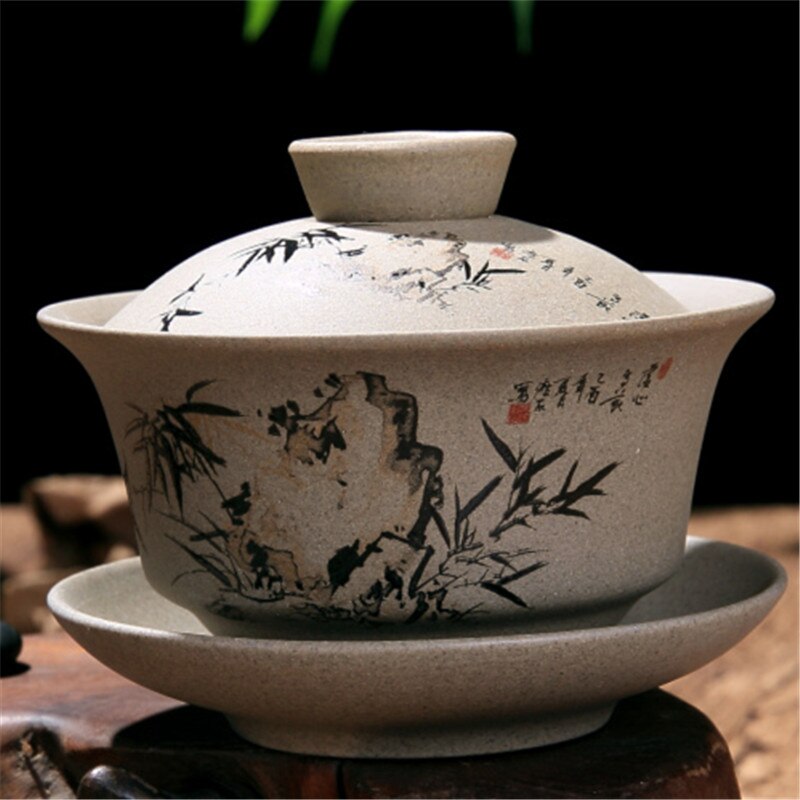 120ml teware antikk grov keramikk håndmalt gaiwan te kopp keramikk kopp kung fu te sett bolle kinesisk te mesterkopp terrin: D