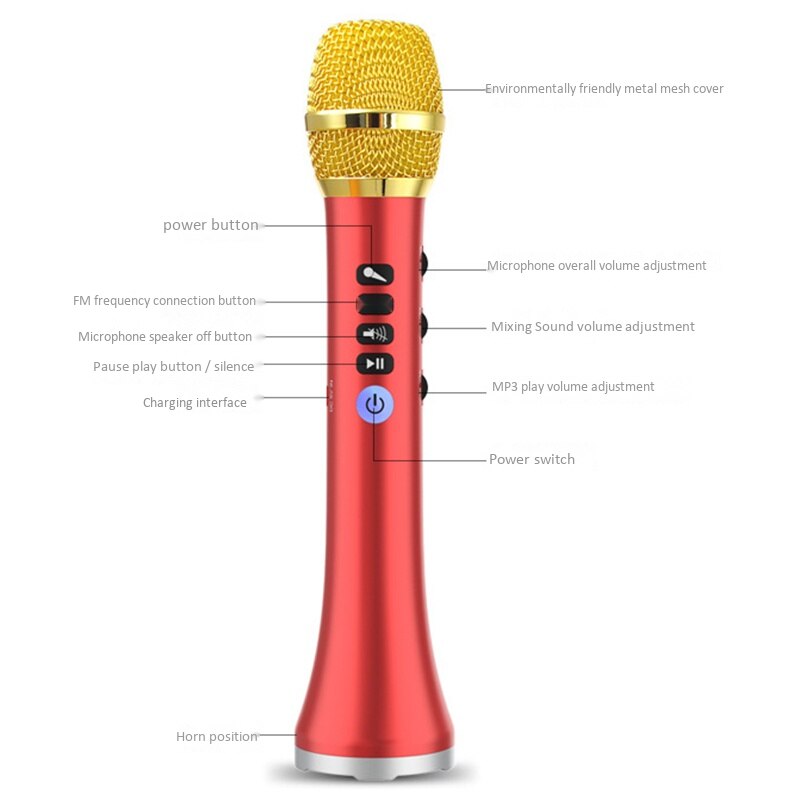 L-698D 20W Portable Wireless Bluetooth Karaoke Microphone Speaker With Big Power For Sing/Meeting(Red)