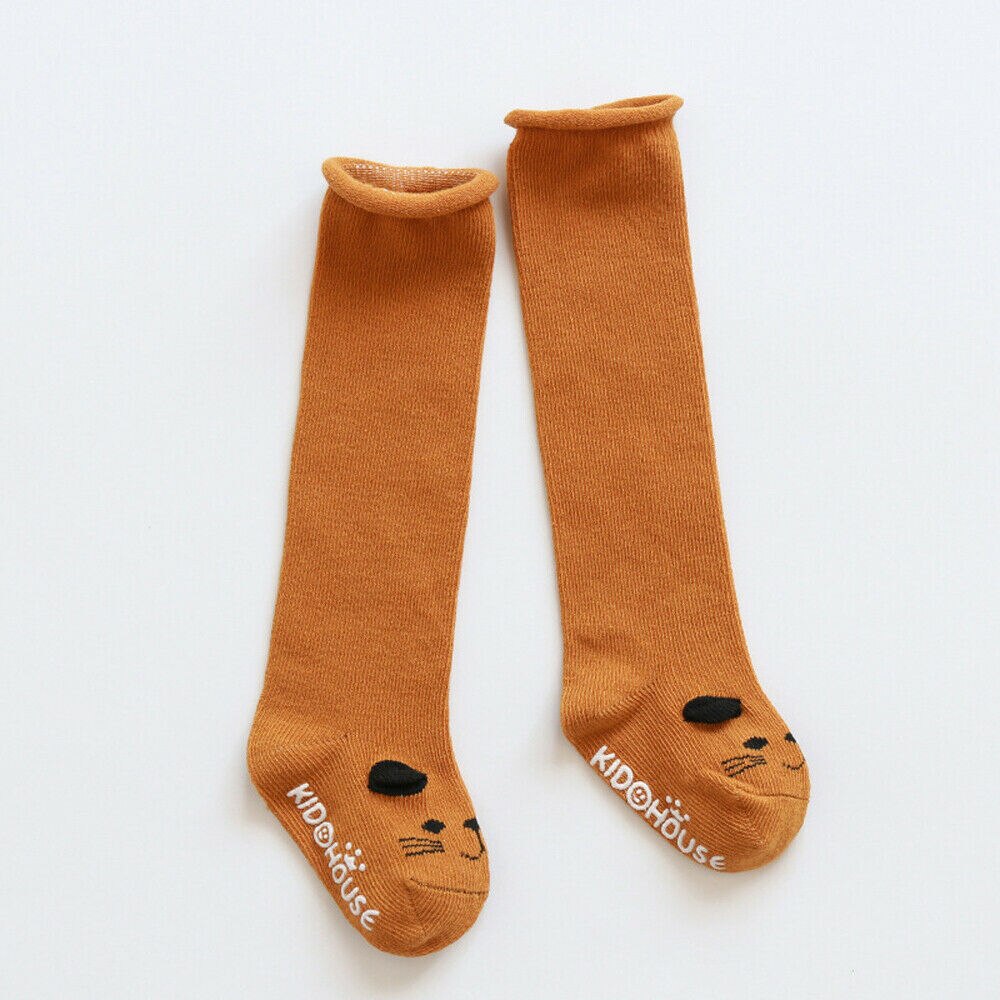 Cartoon Dier Baby Kousen Sokken Leuke Katoenen Kniehoge Sokken Anti-Slip Peuter Kleine Baby Lange Been Warmer Kids kousen: Bruin / 3T