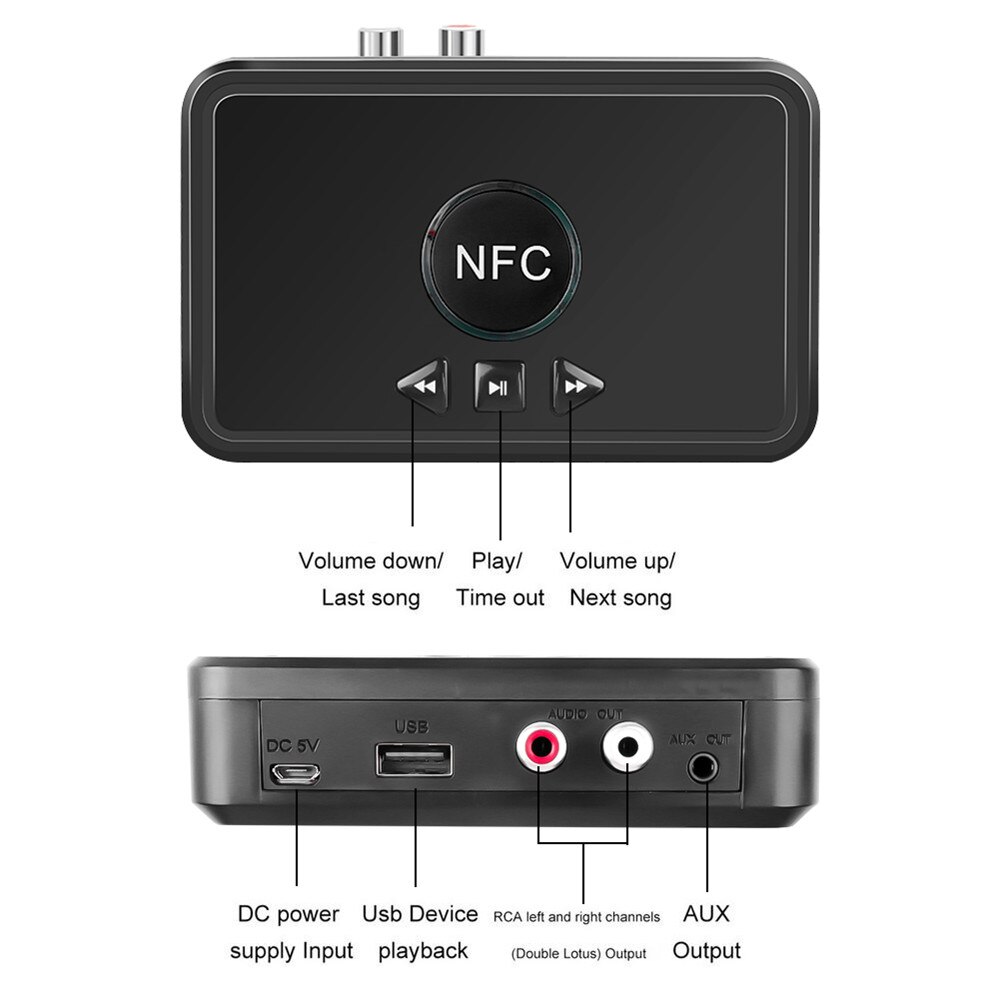 Adaptador receptor Bluetooth 5,0 NFC 3,5mm RCA Audio AUX salida inalámbrica Bluetooth Dongle amplificador estéreo para altavoz