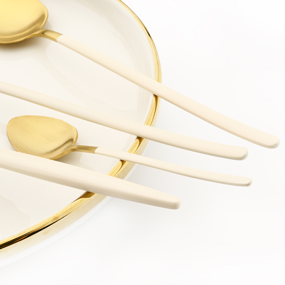 1Pcs Bestek Set 304 Rvs Kleurrijke Servies Set Lepel Mes Servies Set Zilverwerk Beige Goud Keuken Accessoires