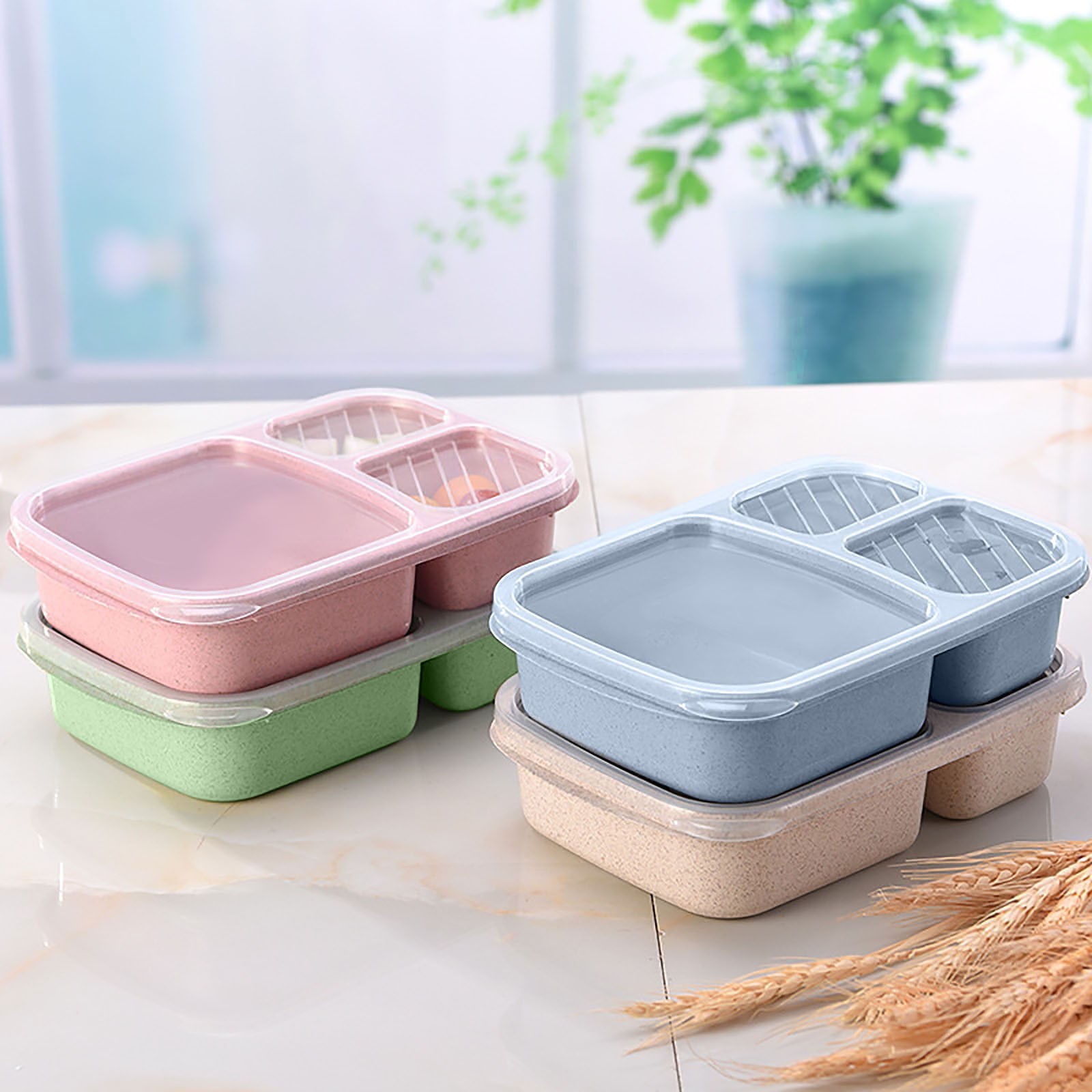 Bento scatola riutilizzabile Conservazione dei pasti Preparazione degli alimenti pranzo scatola Contenitori per alimenti divisi a 3 scomparti Lunchbox domestico