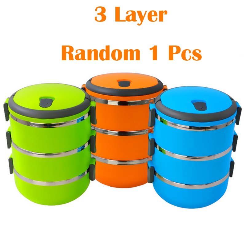 Brand 3 Layers Baby Kids Food Storage Boxs Food Storage Container for Kids Insulated Bento Box Dinnerware Lunchbox with Bag: 3 layer Random Color