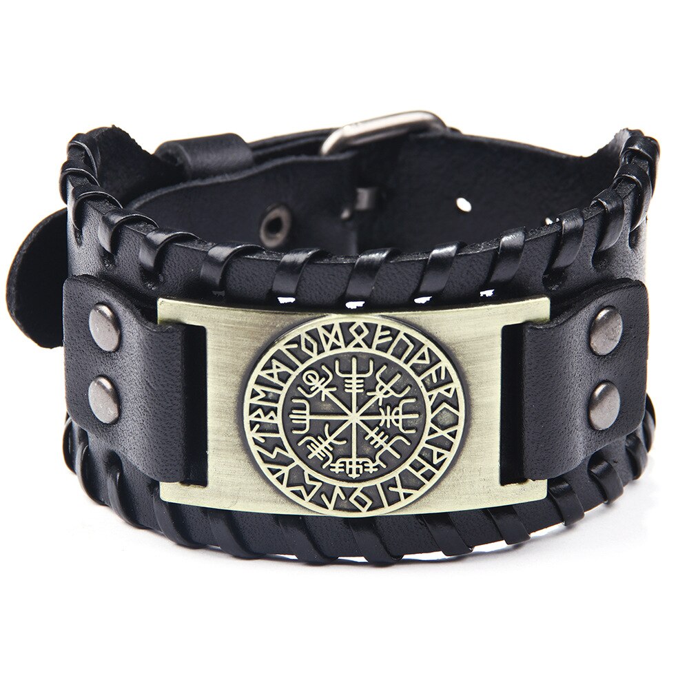 Bracelet rétro en cuir pour hommes, large, boussole de Pirate, bijoux Viking celtiques, accessoires, de fête,