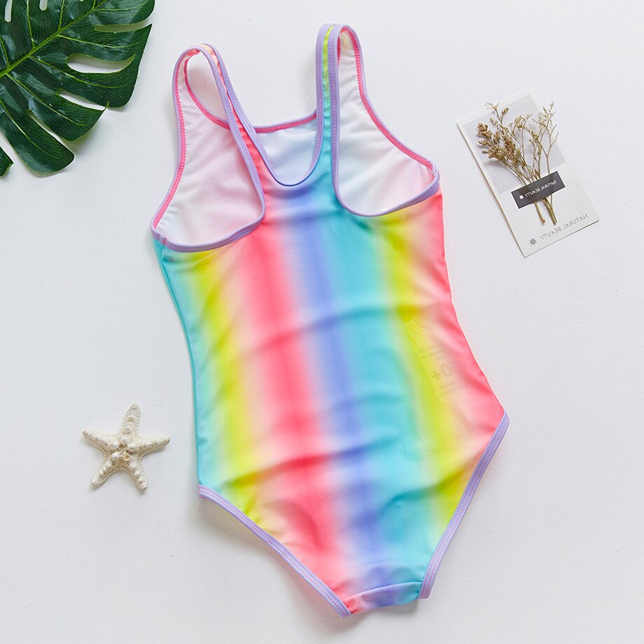 8-16 Years Girl Swimsuit Kids One Piece Teenager Girl Bathing Suit Rainbow Swim Wear Children Swimwear Child Swimming Suit