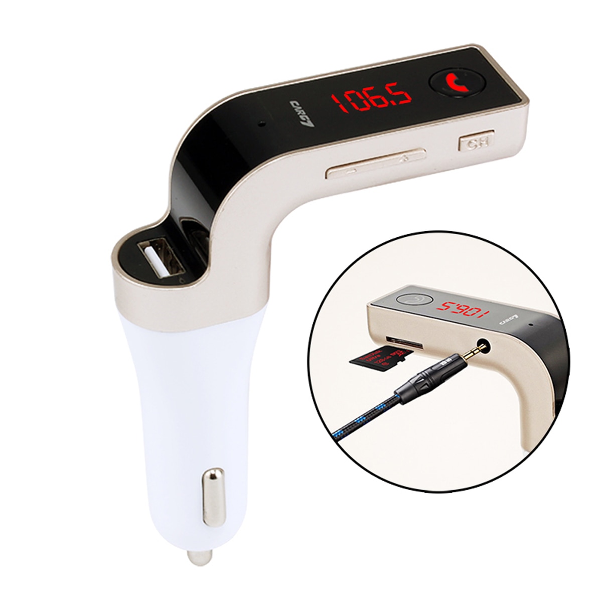Soonhua Usb-poort Car Charger Socket Adapter Fm-zender MP3 Speler Led Display Reizen Met Aux Kabel Voor 12V-24V Voertuigen