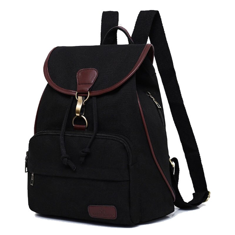 Chuwanglin Female women canvas backpack preppy style school Lady girl student school laptop bag mochila bolsas ZDD6294: Black 2