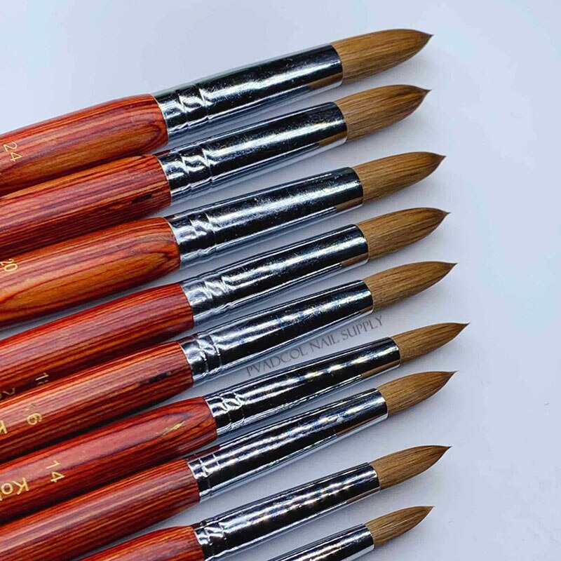 Pure 100% Kolinsky Sable Acrylic Nail Brush Round Crimped Brushes For Manicure Powder Size 8 to 14