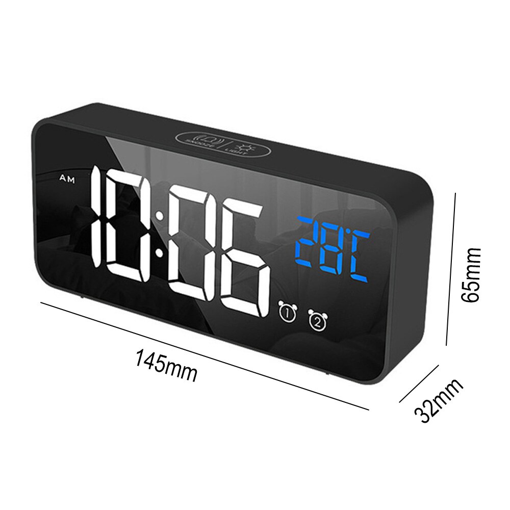 LED Music Alarm Clock Digital Clock 2 Alarms Voice Control Snooze Temperature Display Digital with USB Cable часы настенные: Black