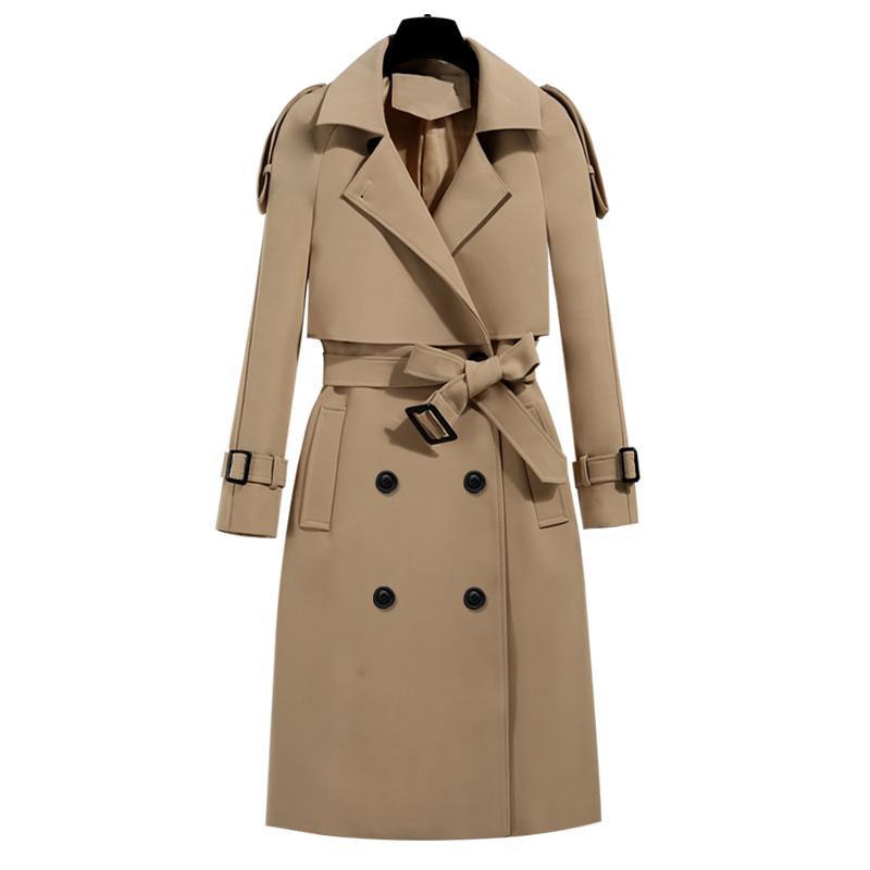 Ailegogo-Trench-Coat Vintage pour femmes, à Double boutonnage, col rabattu, Trench avec ceinture, collection automne-hiver élégante
