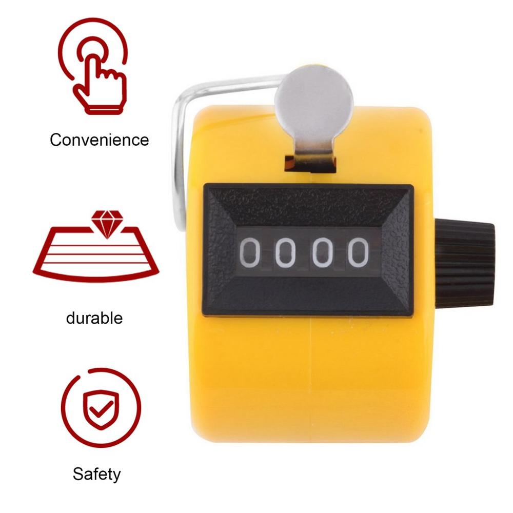 Yellow 4 Digit Number Counters Plastic Shell Hand Finger Display Manual Counting Tally Clicker Timer Soccer Golf Coin Counter