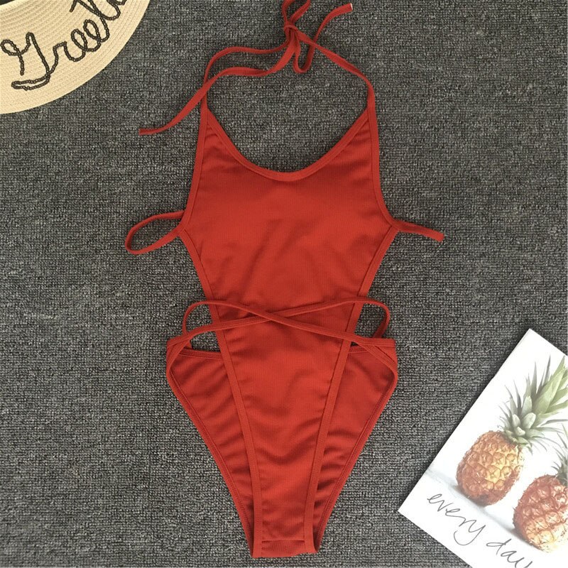 White Bather Sexy high cut leg one piece swimsuit women Swimwear Backless thong Bathing suit Swim female Monokini: YX980Orange / M