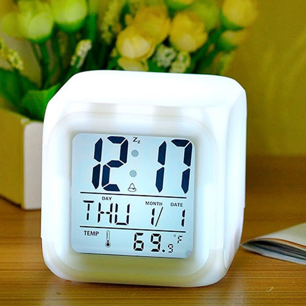 Vækkeur led vækkeur 7 farver skiftende skrivebord gadget digitalt termometer natglødende terningebord digital ur dekoration