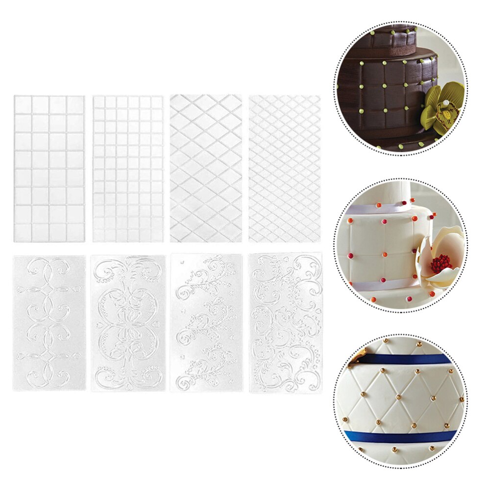 8pcs Plastic Cake Printing Template DIY Cake Stencil Template (Transparent)