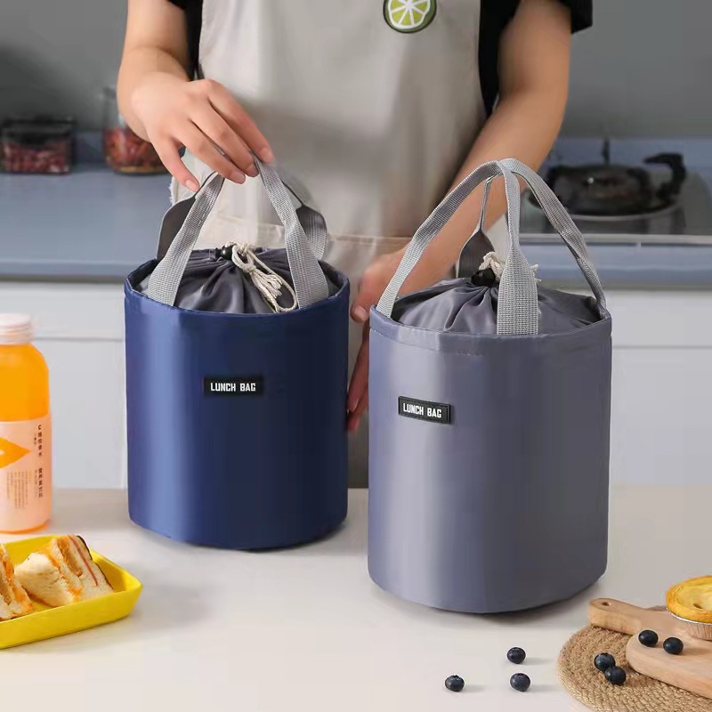 Large Capacity Portable Lunch Bag Fresh-keeping Cylindrical Insulated Lunch Box Round Aluminum Foil Food Thermal Cooler Tote