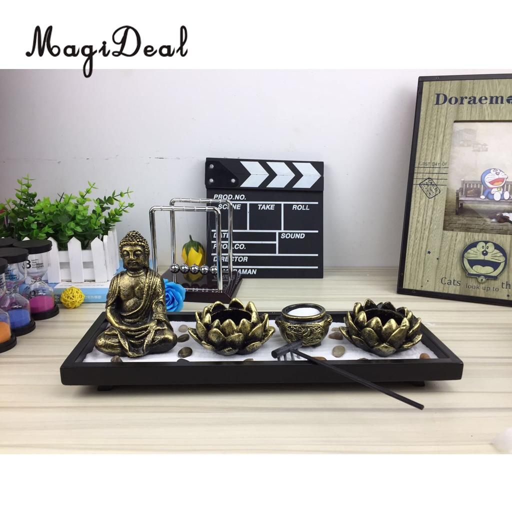 homyl Japanese Zen Garden Sand Tray Buddha Stones Fengshui Meditation Ornament for Home Shop Club Cafe Ba