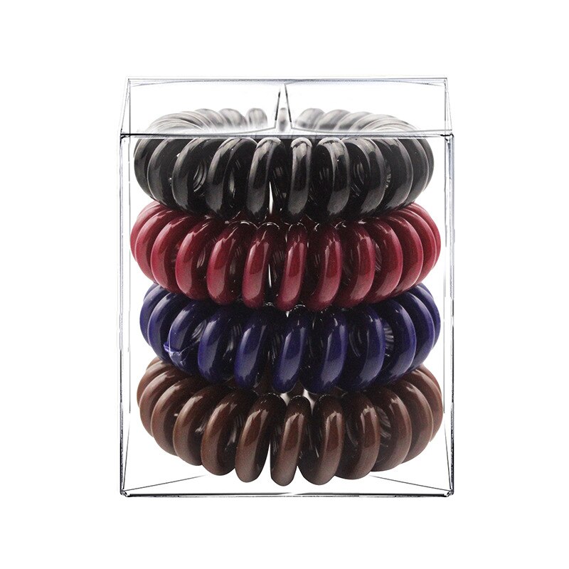 4 Pcs/Box Telephone Wire Elastic Hair Rubber Bands Transparent Spiral Hair Ties Rings Gum for Women Girls Hair Accessories: 8