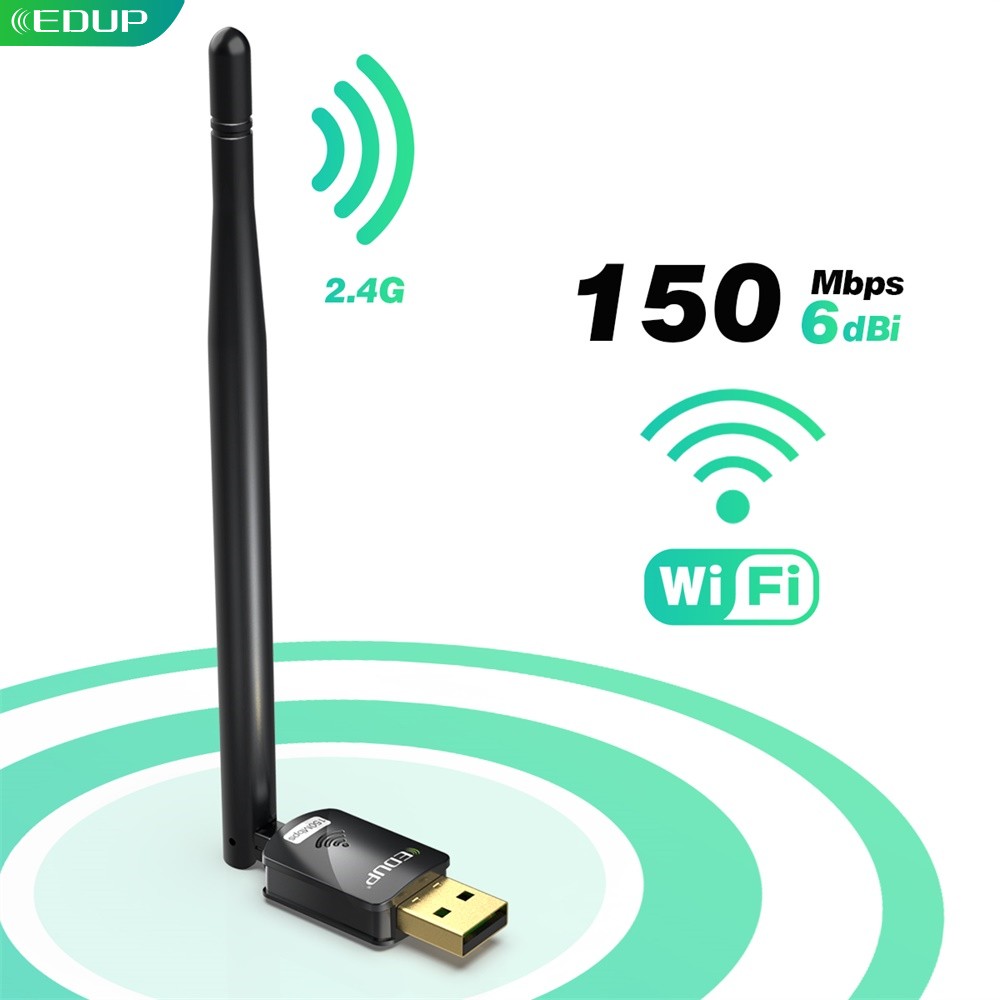 EDUP MS8551 Mini USB WiFi Adaptador 150Mbps Alto Ganho 6dBi Antena MT7601 Chipset Cartão Receptor de Rede Sem Fio de Longa Distância