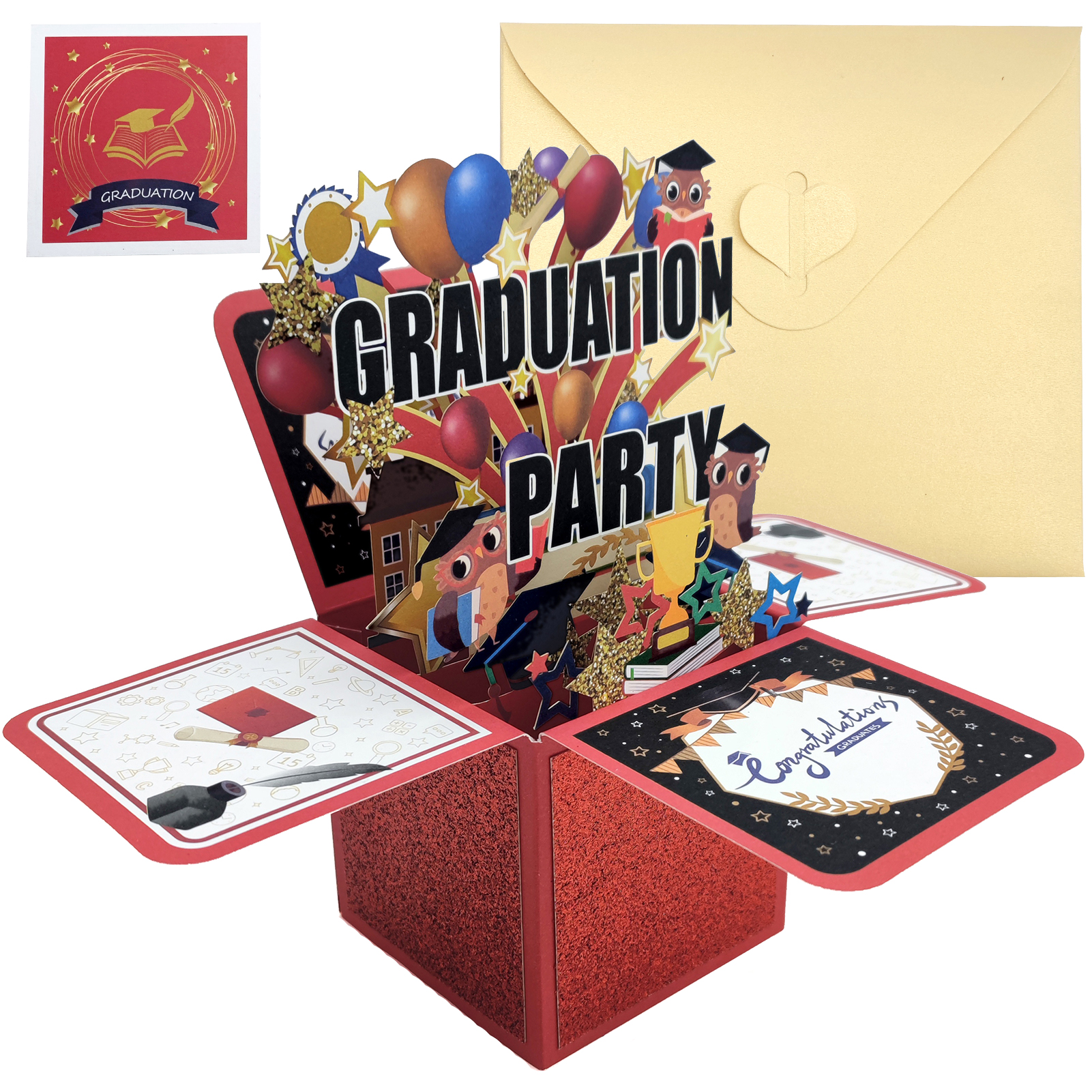 Graduation Card Graduation Pop Up Card High School Graduation Cards 3D Popup Greeting Graduation Card for Boy Girl: Red