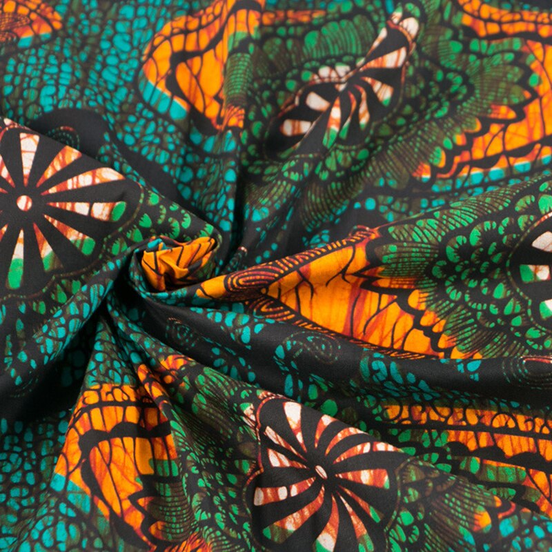 Afrikaanse Stof Puur Katoen Groen En Oranje Print Stof Voor Feestjurk 6Yards \ Veel