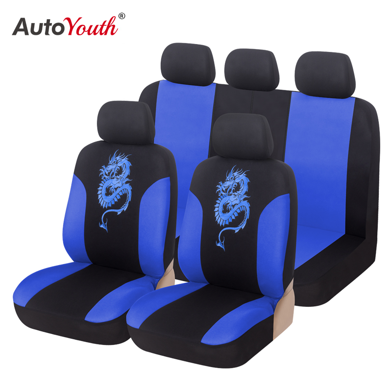 Autoyouth 9Pcs Universal Fit Auto Stoelhoezen Met Draak Patroon Detail Styling 100% Ademend Autostoel Protector Auto Interieur