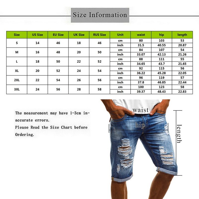 HEFLASHOR Summer Men's Stretch Short Jeans Vintage Slim Fit High Elastic Men Ripped Jeans Turn Up Cuff Fifth Pants Denim Shorts