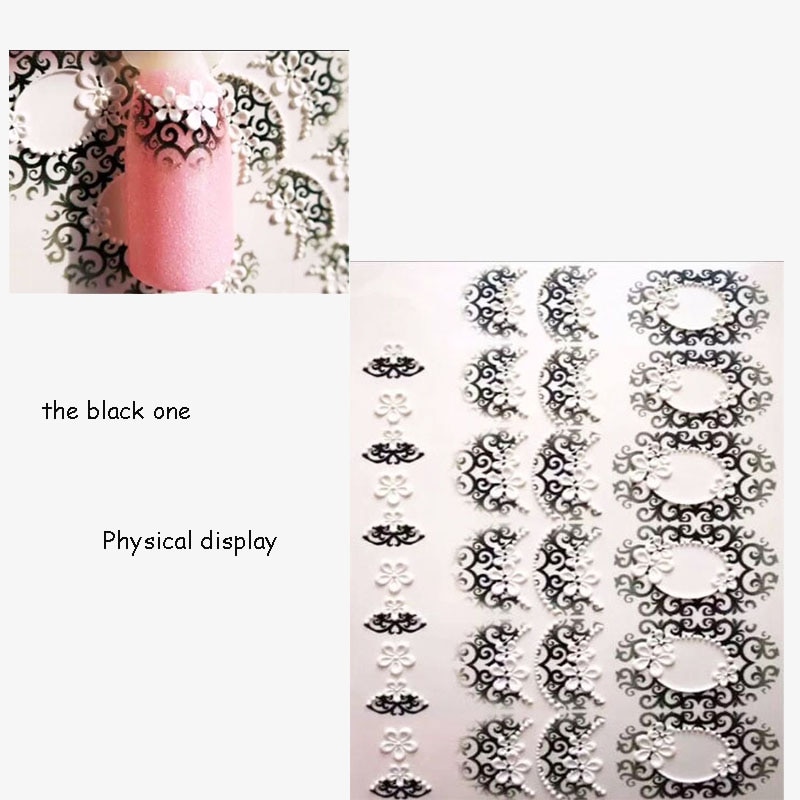 1pc 3d acryl gegraveerde bloemen nagel sticker reliëf wit zwart kant bloem water decals empaistic nagel water slide decalsz 0108