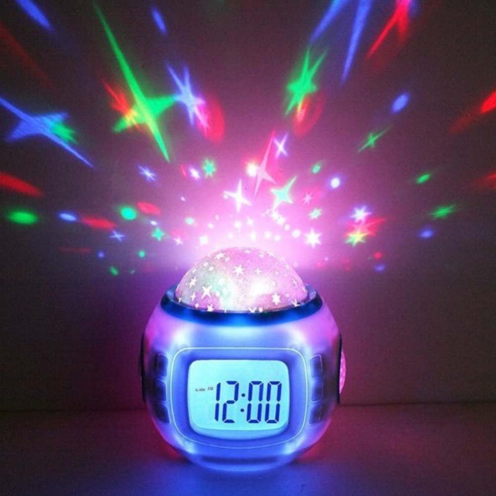 Réveil numérique, Snooze, étoile étoilée scintillante, pour enfants, calendrier de la chambre de bébé, thermomètre, projecteur veilleuse
