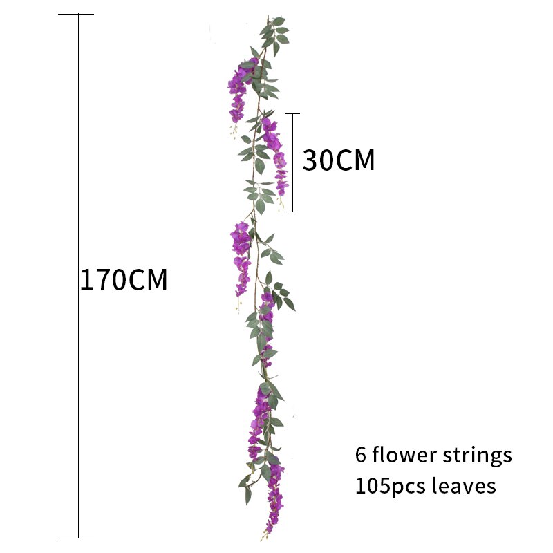 170cm kunstige liana silke blåregn blomster vinstokker rotting brud blomst vegghengende krans bue hjem bryllup hage dekorasjoner