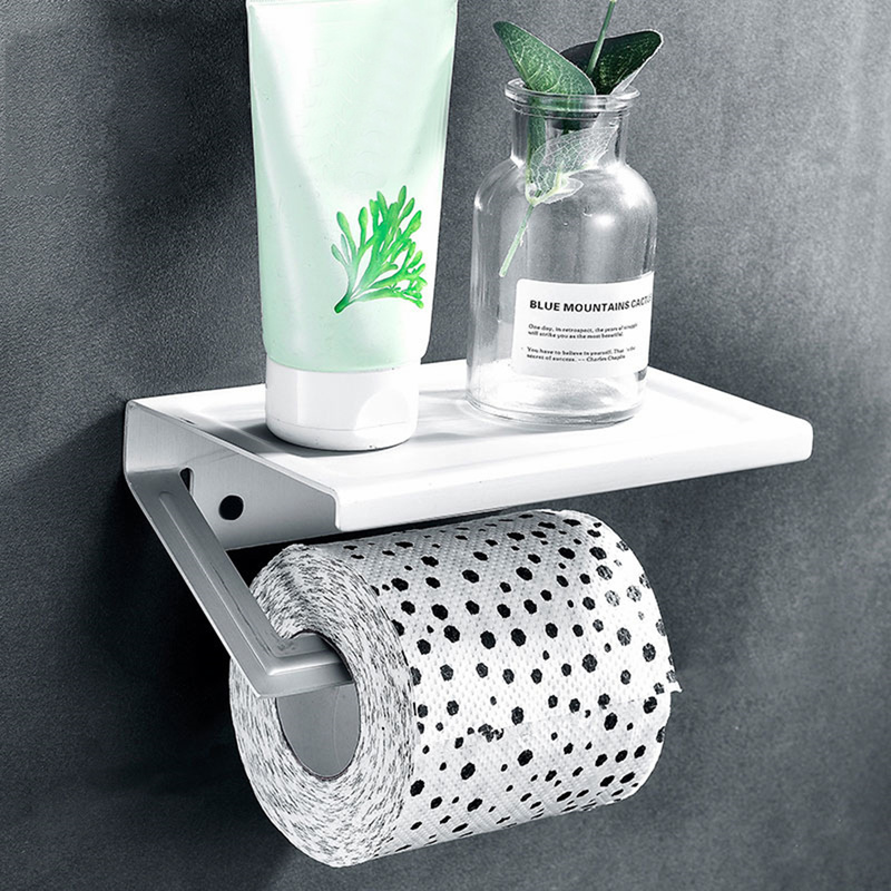 Multifunctionele Aluminium Space Toiletpapier Stands Badkamer Planken Handdoekenrek Telefoon Houder Badkamer Accessoires Papier Houder