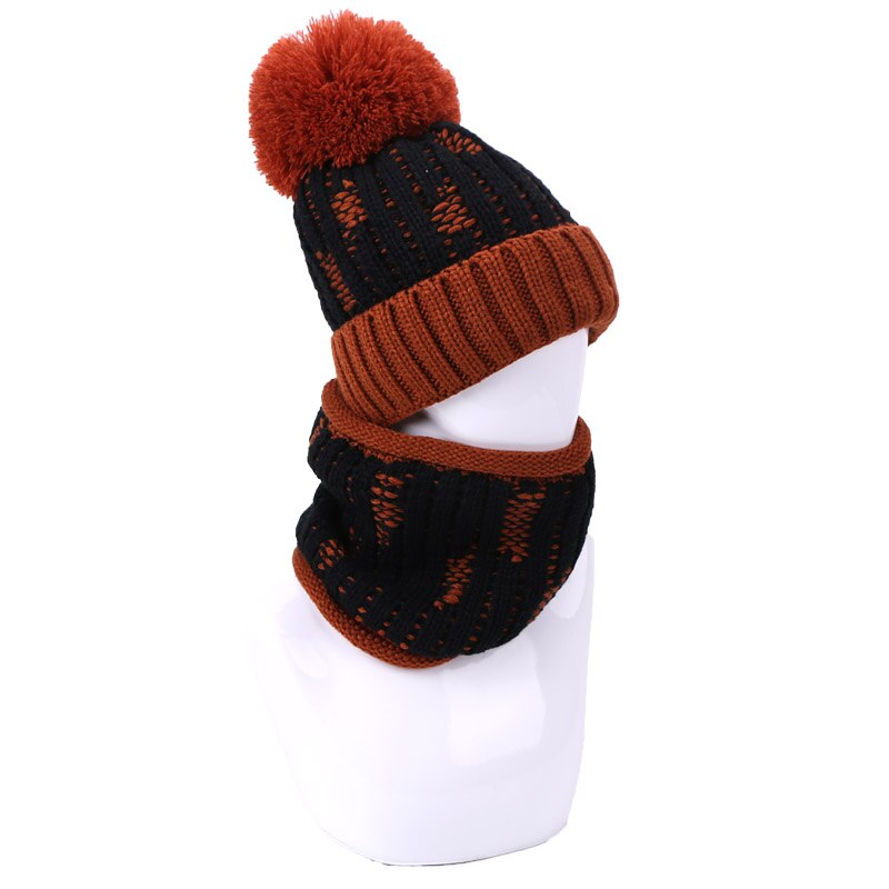 Vinter varm beanie hat tørklæde sæt kvindelige hatte med foring udendørs strik tyk vindtæt kvinder ring tørklæde pompon hat to-delt sæt: G