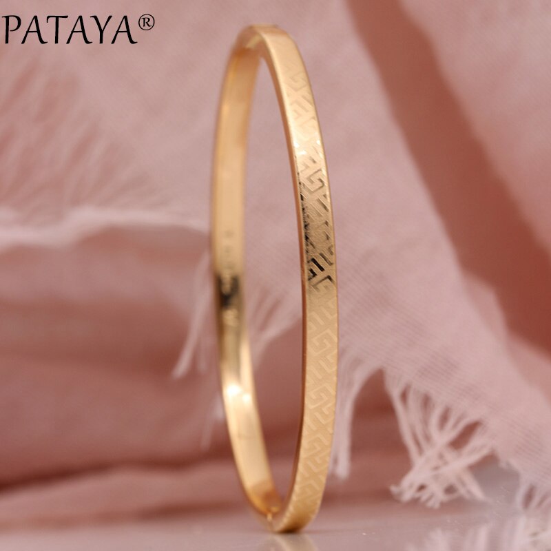 PATAYA femmes bracelets 585 or Rose Simple fête de mariage bijoux motif Grain ovale rond classique bracelet fin