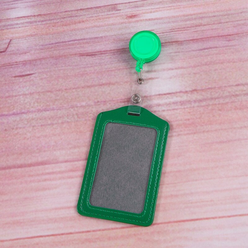 Work Card Student ID Card Holder Work Badge Card PU Card Case Card Holder with Retractable Badge Clip: green