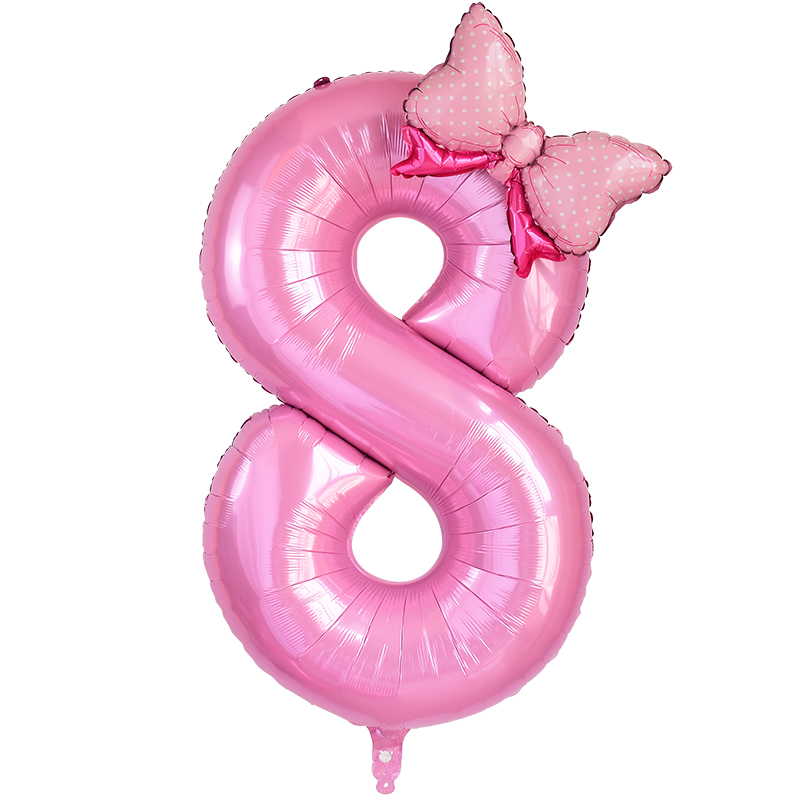 1pc grande 40 polegada número balão de folha rosa com arco 1 2 3 4 5 6 7 8 9 para crianças meninos meninas festa aniversário decorações do chuveiro do bebê: Rosa Vermelha