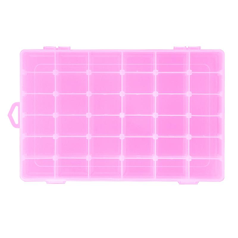 Plastic Organizer Rectangle 36 Compartment Storage Box Adjustable Bead Container Rings Jewelry Case Home Organizer: Pink