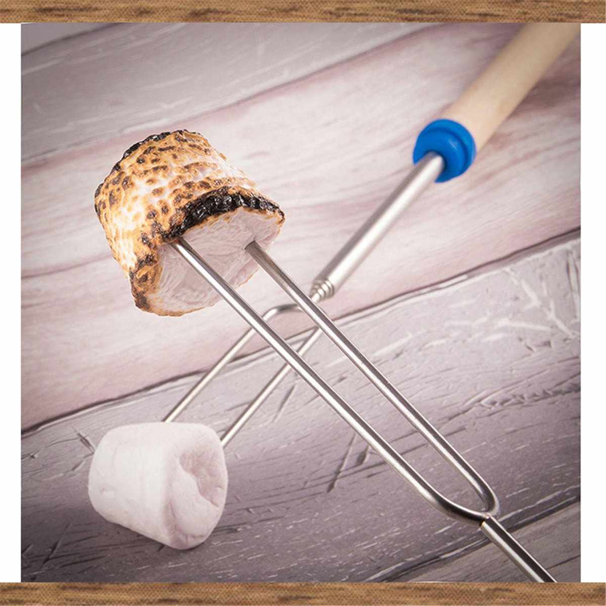 10 stücke Rösten Gabel Stock Edelstahl Holzgriff Teleskop Spieß als Grillen Werkzeuge für Haus, Küche, hinterhof BBQ