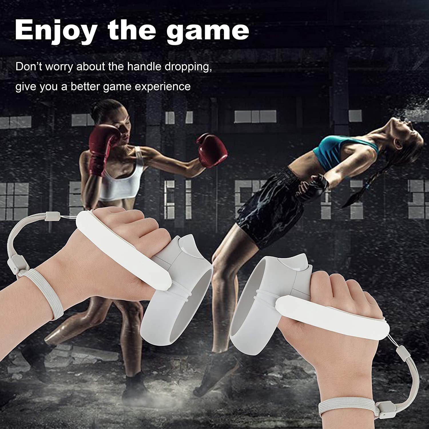 Non-slip PU Knuckle Strap with Adjustable Wrist Strap &amp; Button Cover for Oculus Quest 2 Touch Controller Grip Accessories(Black)