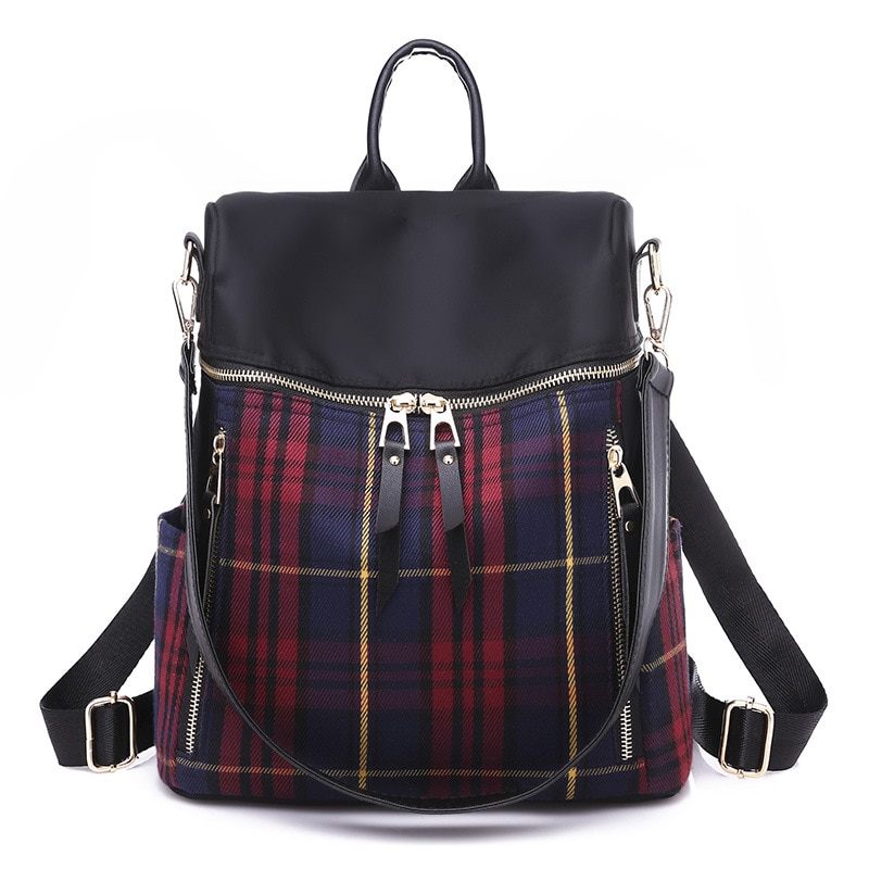 Classic Scottish Tartan Plaid Print Female Nylon Backpack