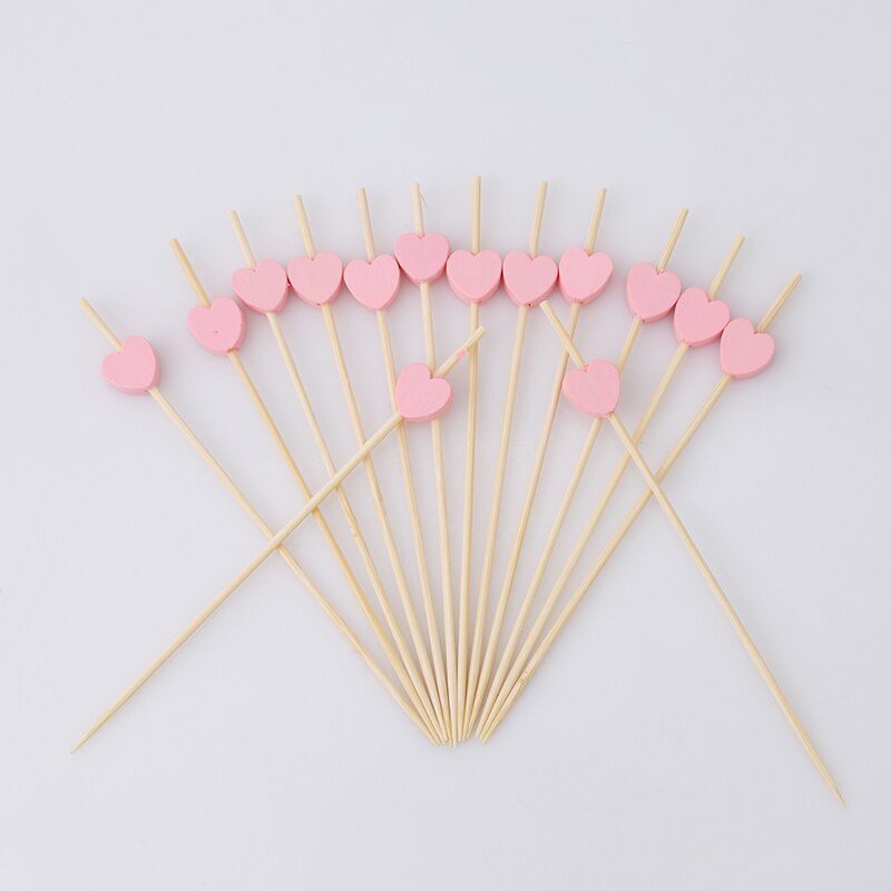 100 stk/pakke hjerte blomst bambus pick buffet cupcake frugt gaffel fest dessert salat pind cocktail spyd til bryllup indretning